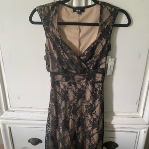 NWT Nude With Black Lace Cocktail Dress Sz S